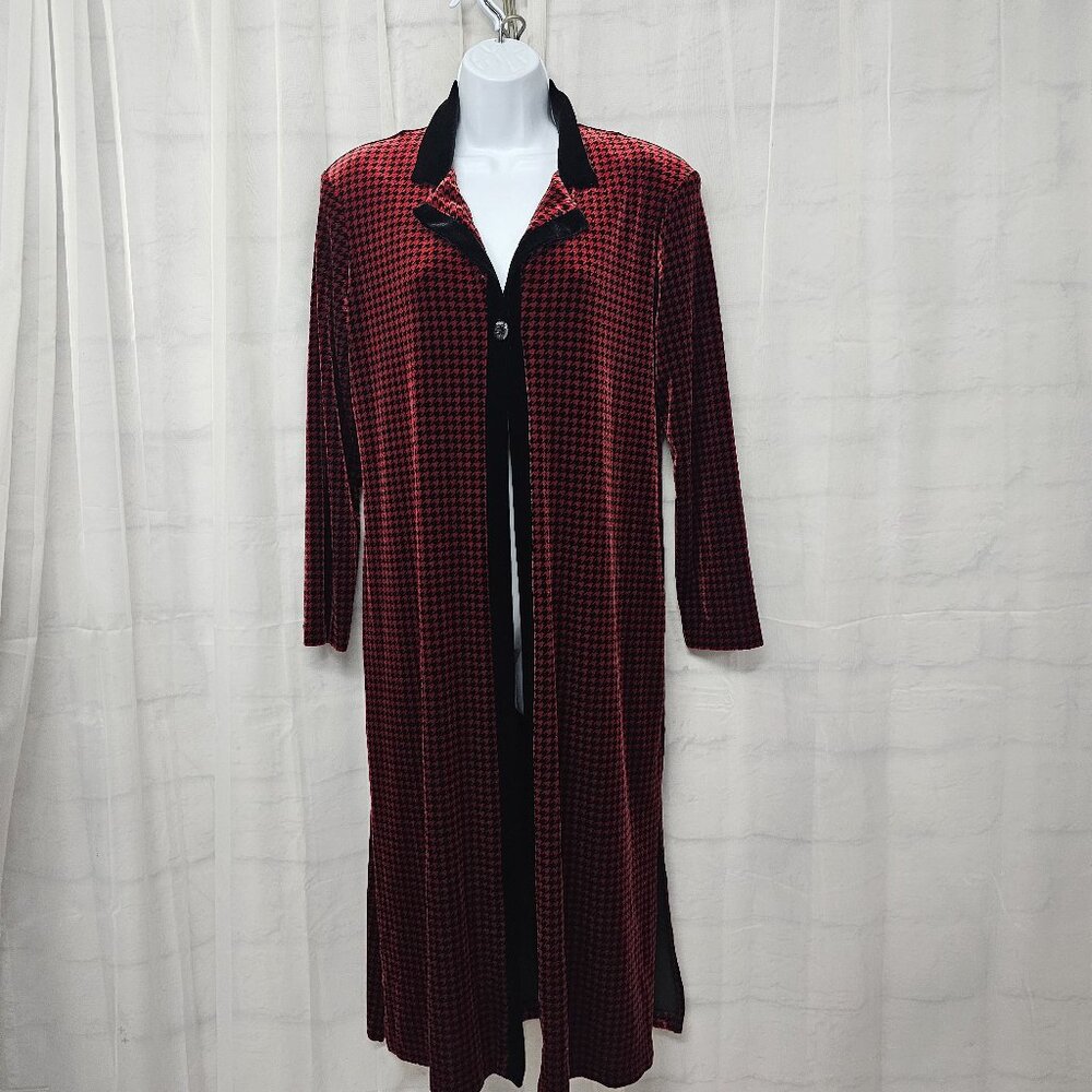 Vintage Coldwater Creek Jacket Velour Red Black Houndstooth Goth Grunge PM
